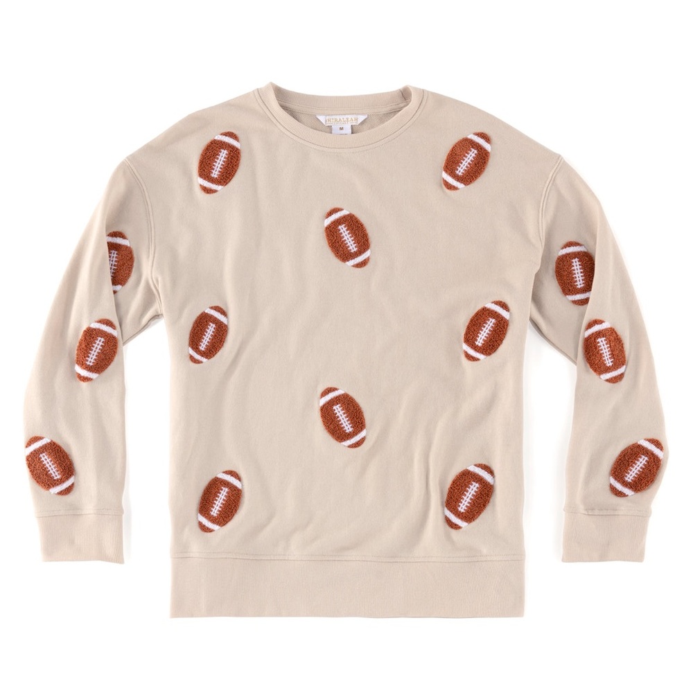 Shiraleah Beige Football Pattern Crewneck Sweater
